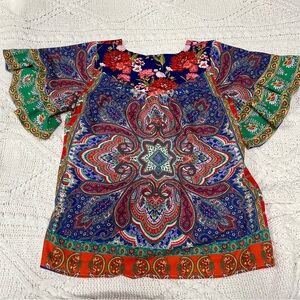 Umgee Vibrant Multicolor Paisley Floral Blouse- Small